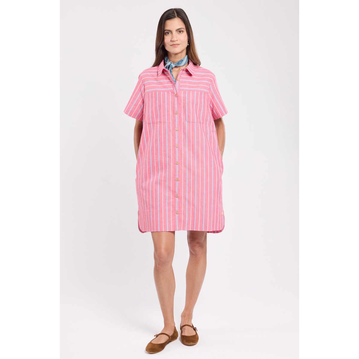 Robe rayée Héritage en coton et lin HERITAGE rayure carminio/mazarine, ARMOR-LUX