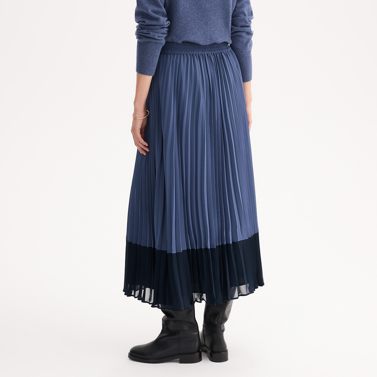 Two-Tone Pleated Midi Skirt blue, ANNE WEYBURN