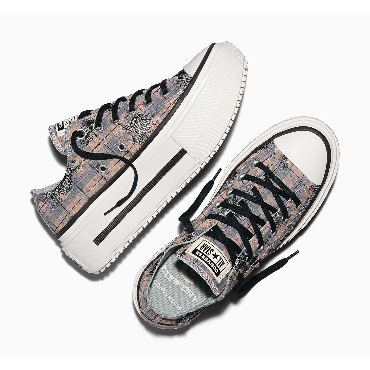 Sneakers CHUCK TAYLOR ALL STAR LIFT DOUBLE STACK OX PLAID LACE MATERIAL roze/grijs, CONVERSE
