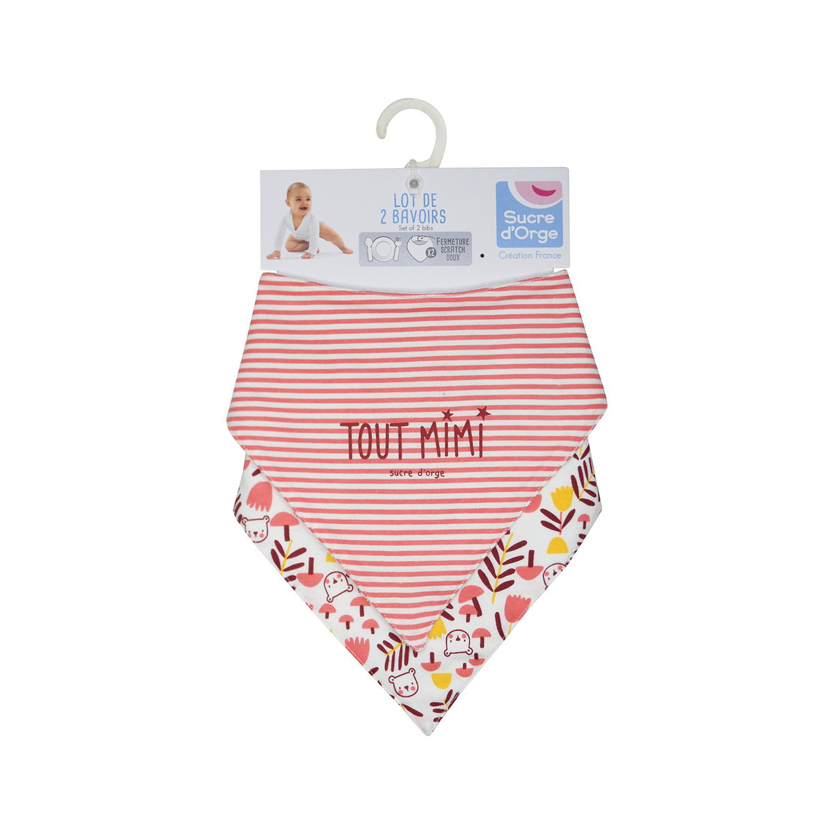 Lot de 2 bavoirs bandanas ilouane maille rose, SUCRE D'ORGE