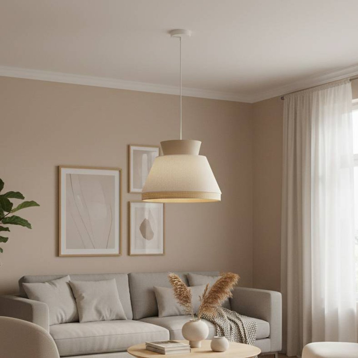 Suspension tissu et cannage naturelle beige - SARAH beige, CAMIF