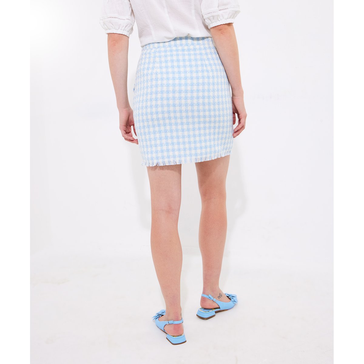Jupe Mini Carreaux et Bouton Fantaisie bleu, JOE BROWNS