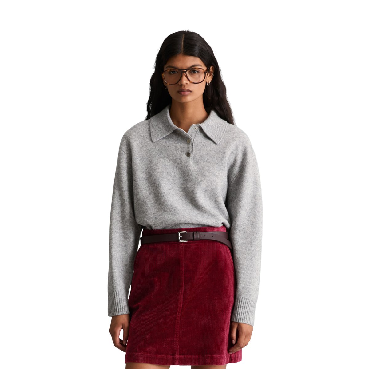 Polo en maille décontracté en laine vierge douce gris, MARC O’POLO DENIM