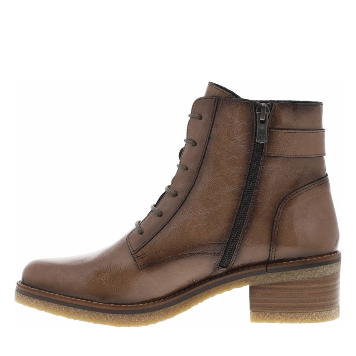 Boots en cuir taupe à semelle à talon décroché haut avec deux fermetures taupe, DORKING