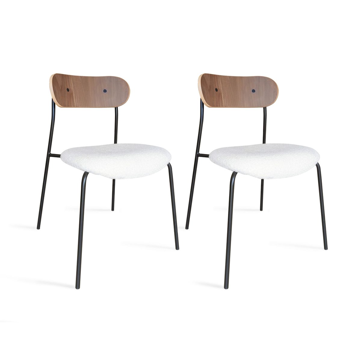 Lot de 2 chaises en tissu et dossier en finition noyer, GASTON couleur unique, NOW'S HOME