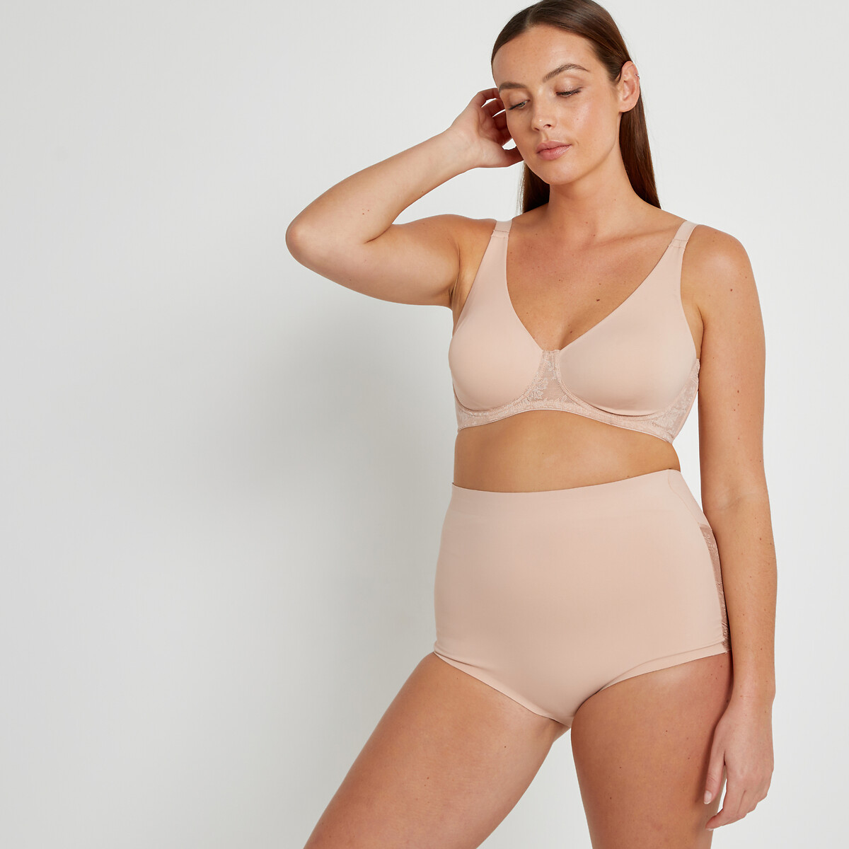 Reggiseno minimizer microfibra e pizzo nude, LA REDOUTE COLLECTIONS PLUS