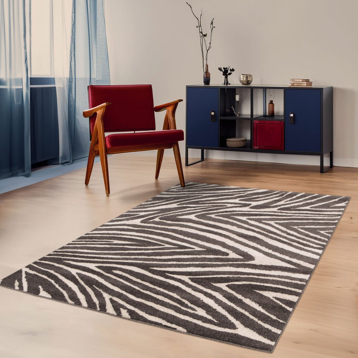 Tapis graphique à motif zébré- ZEBRA gris anthracite, DRAWER