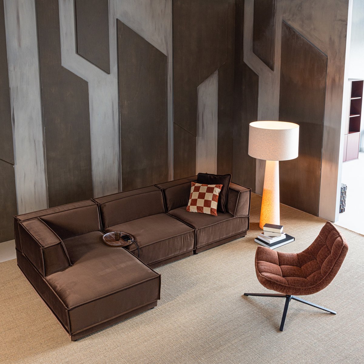 Canapé d'angle gauche en chenille MANU marron, WOOOD