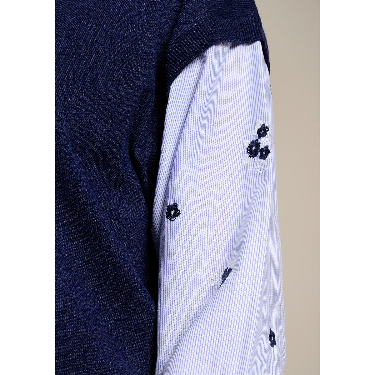 Pull à manches en popeline bleu marine, LOLALIZA