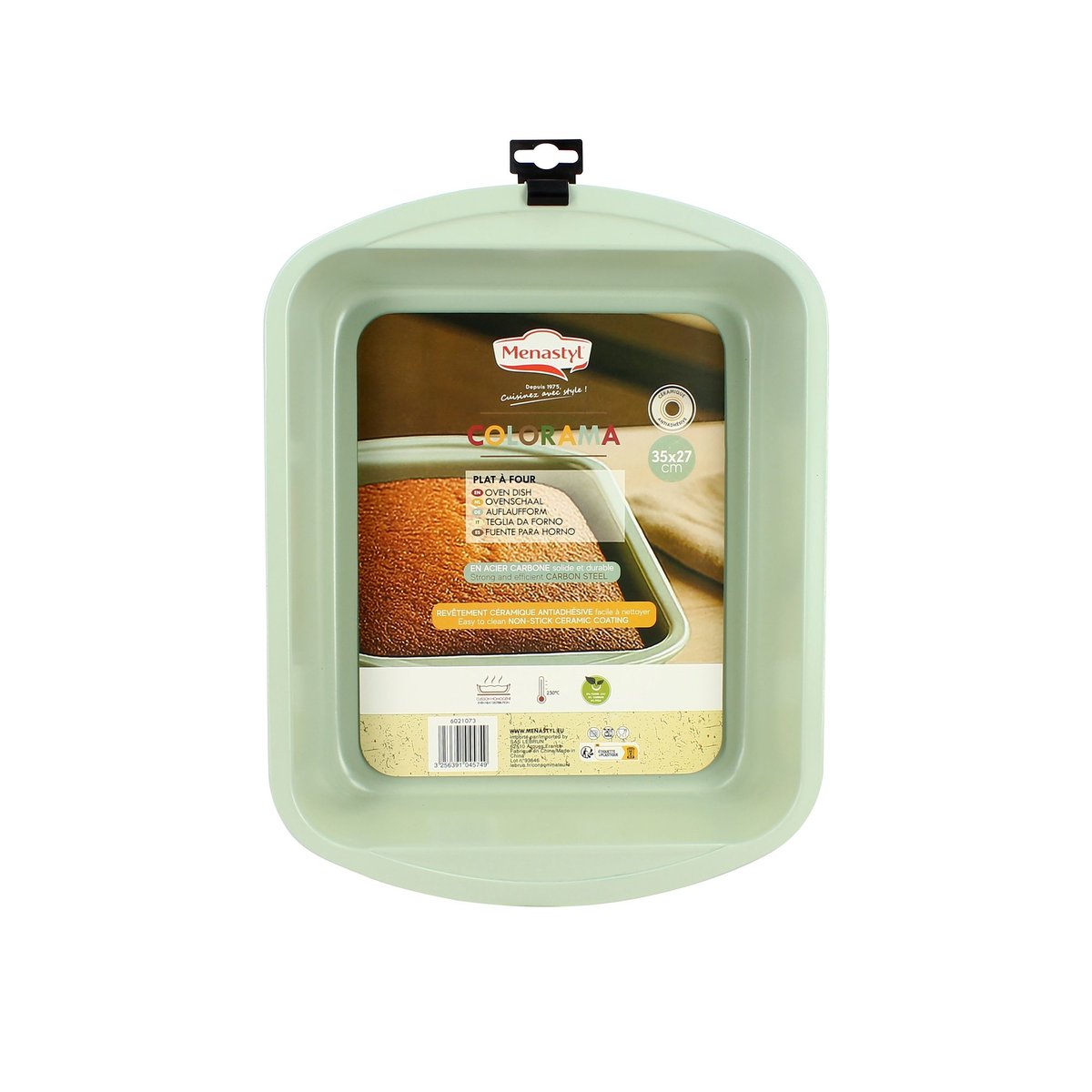 Plat à rotir 35x27cm en acier carbone, COLORAMA céladon, MENASTYL