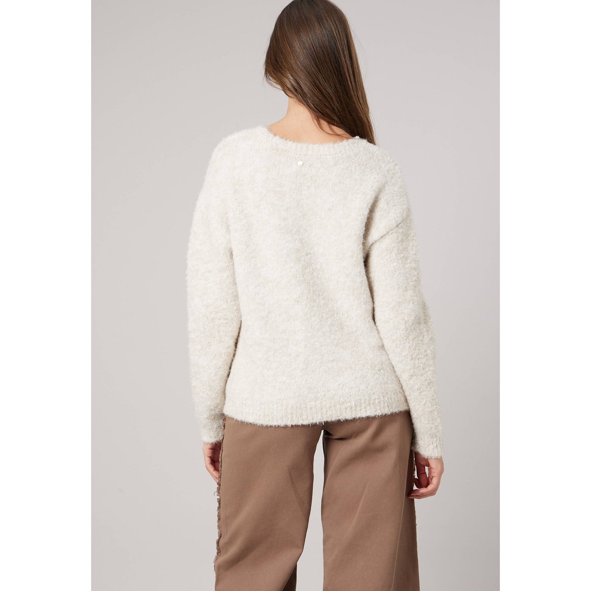Pull femme en maille duveteuse effet brillant EDNA beige, DEELUXE