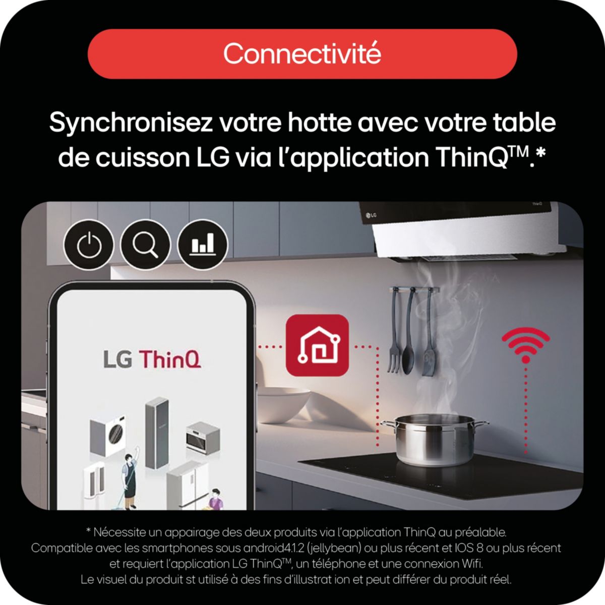 Hotte décorative murale inclinée HCEZ2428B ThinQ couleur unique, LG