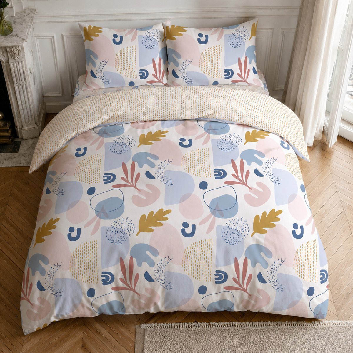 Parure housse de couette en coton floral printemps rose, Anisa multicolore, C DESIGN HOME TEXTILE