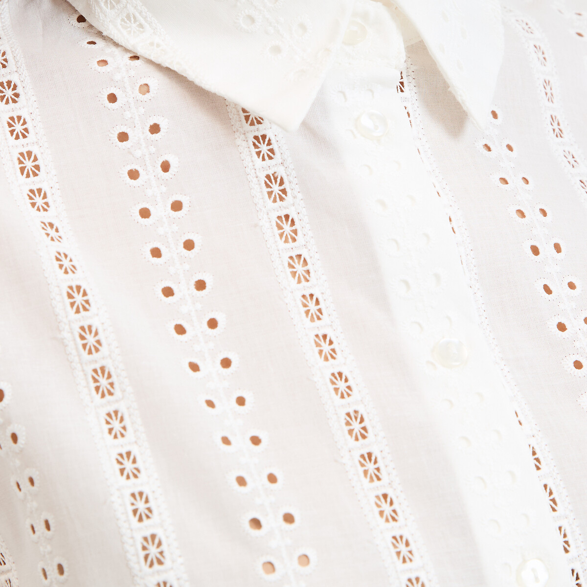 Chemise ample en broderie anglaise, manches coudes blanc, LA REDOUTE COLLECTIONS