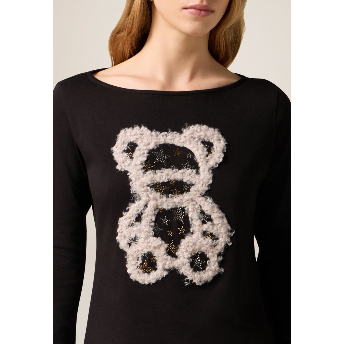 T-shirt avec impression et applications noir, OLTRE