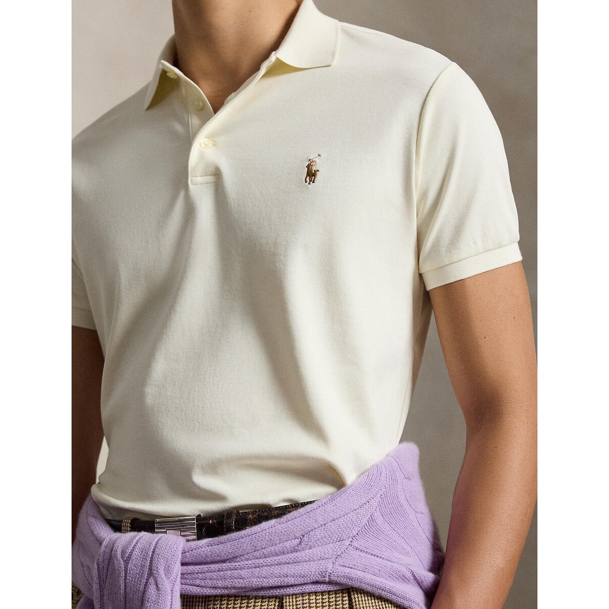 Polo Custom Fit Pima coton logo brodé crème, POLO RALPH LAUREN
