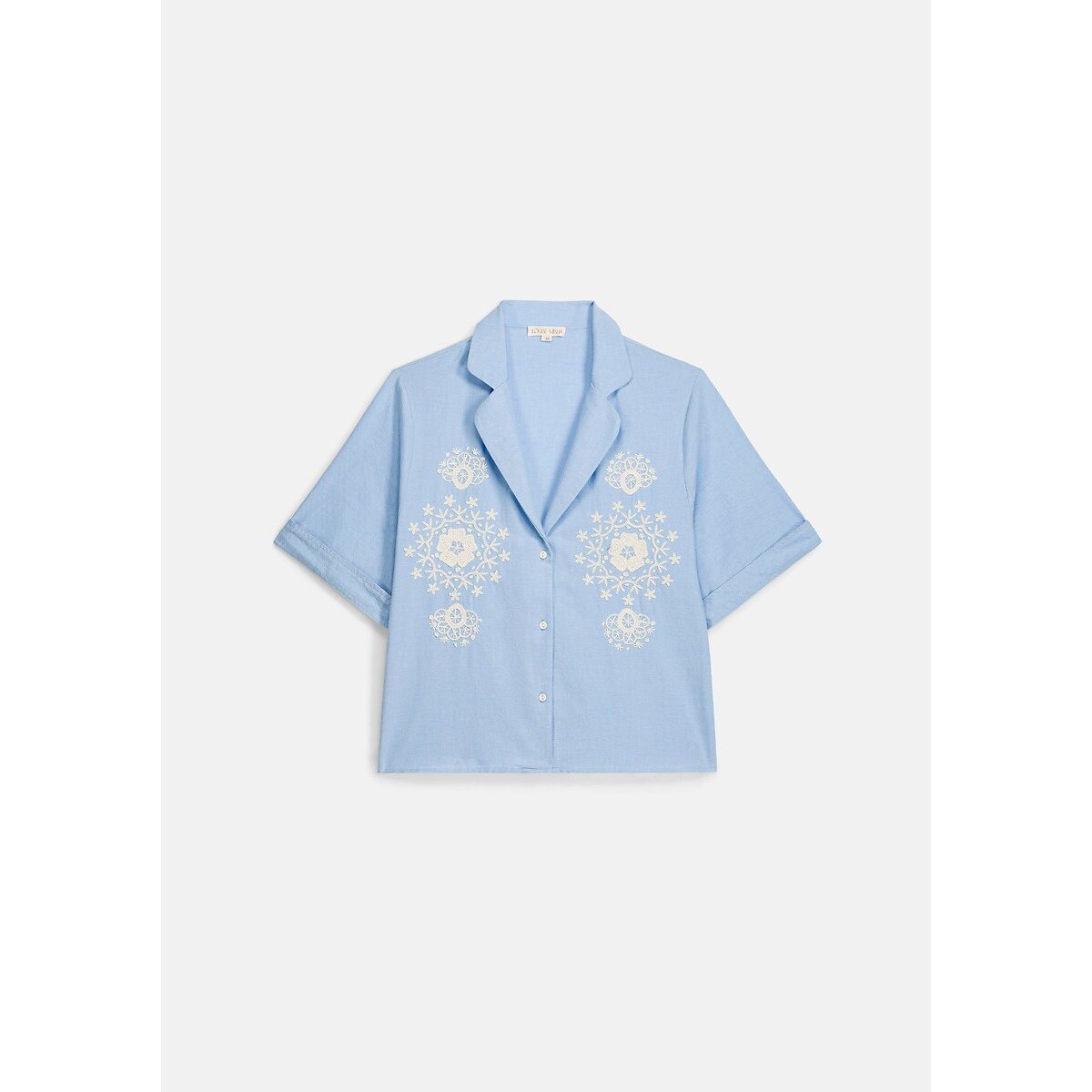 Blouse met korte mouwen en borduursel, EMILIUS lichtblauw, LOUISE MISHA