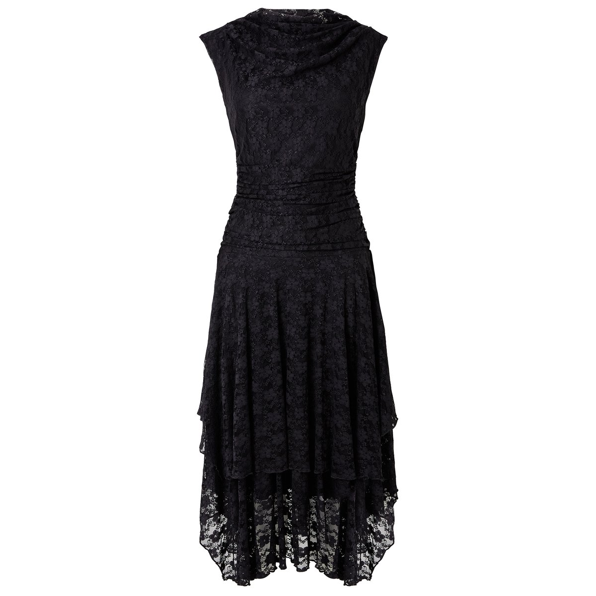 Élégante Robe en Dentelle à Col Bénitier et Ourlet Plongeant noir, JOE BROWNS