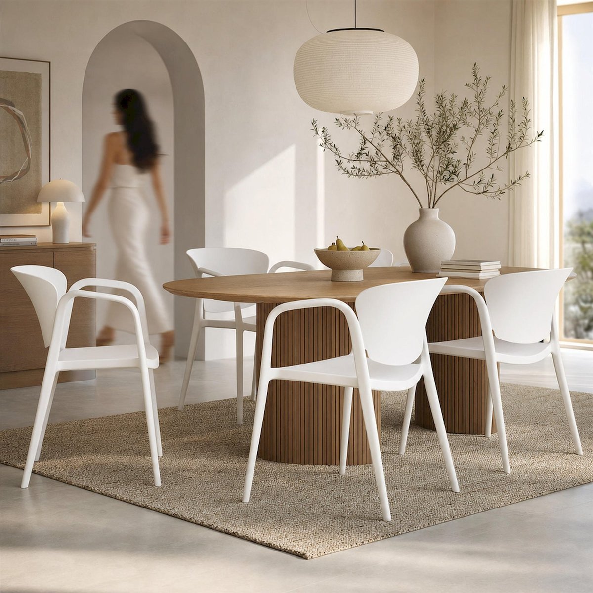 Chaise empilable avec accoudoirs NIONINE blanc, RECOLLECTION