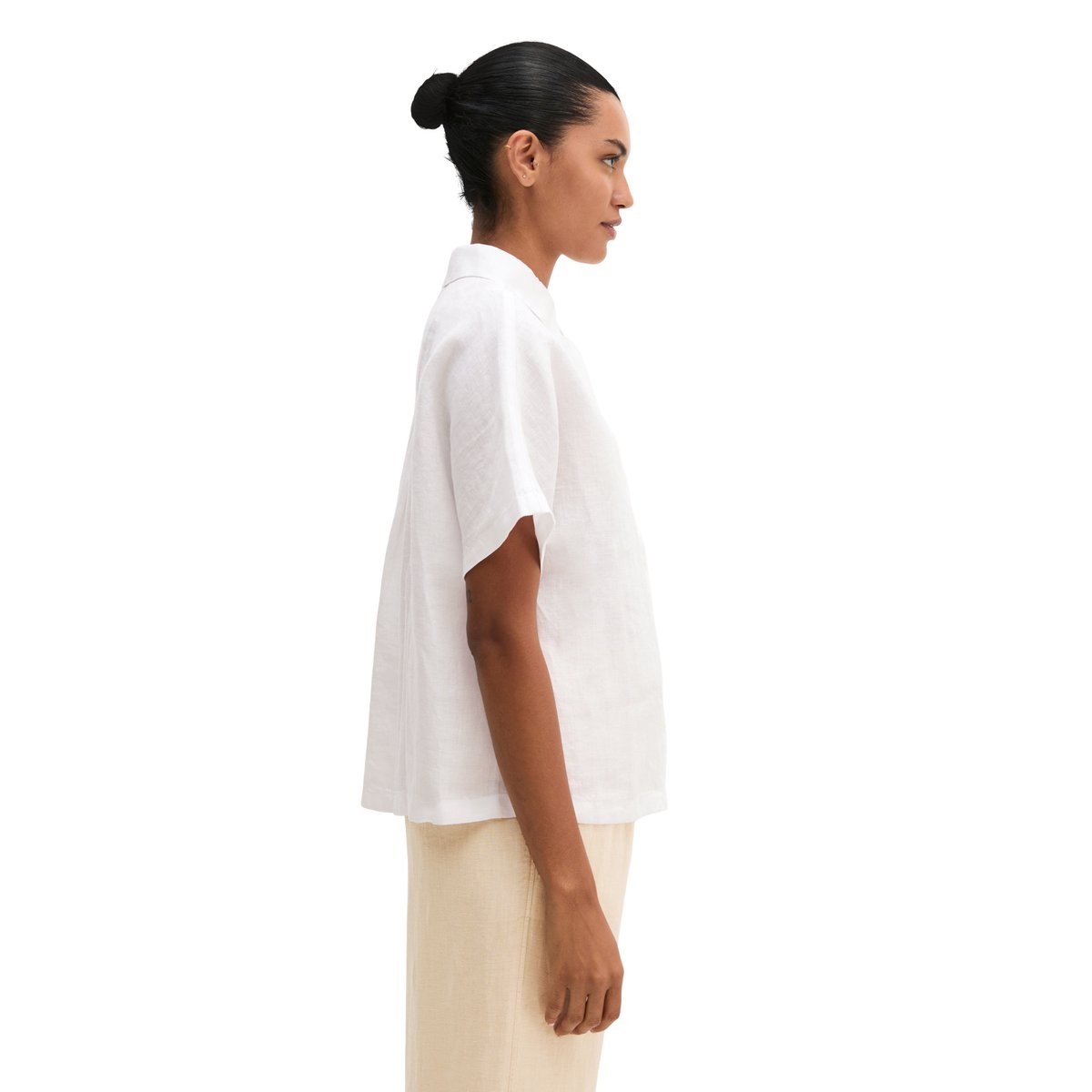 Blouse en lin à manches courtes regular avec de larges plis dans le dos blanc, MARC O'POLO
