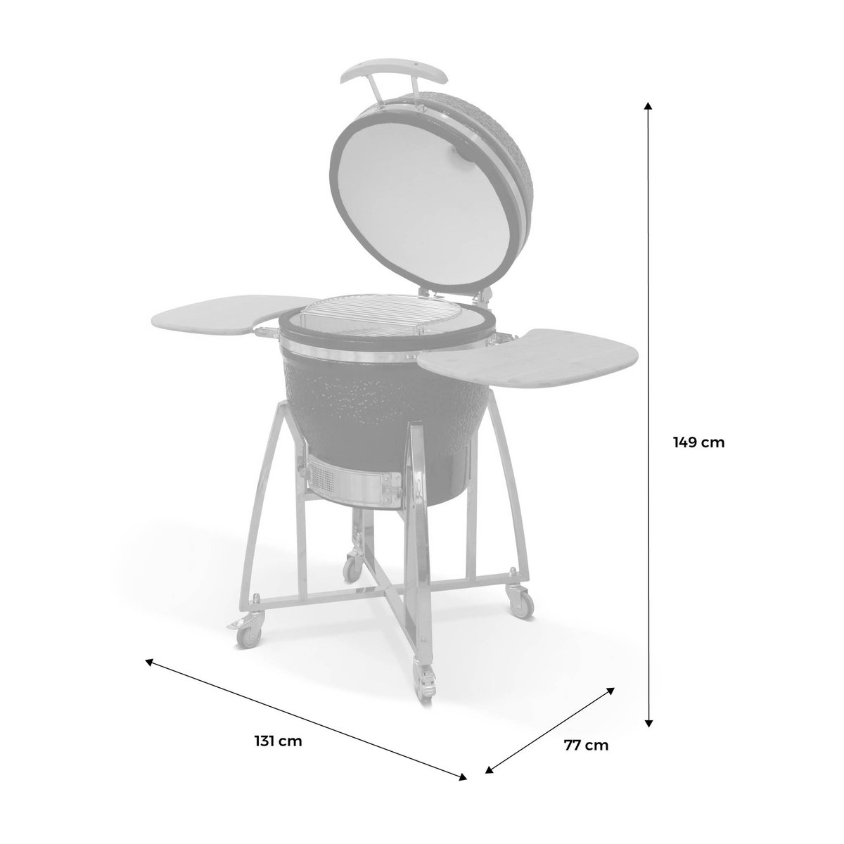 Barbecue charbon de bois, grill et fumoir, céramique Ø57cm avec roues, tablettes et housse KAMADO noir, SWEEEK