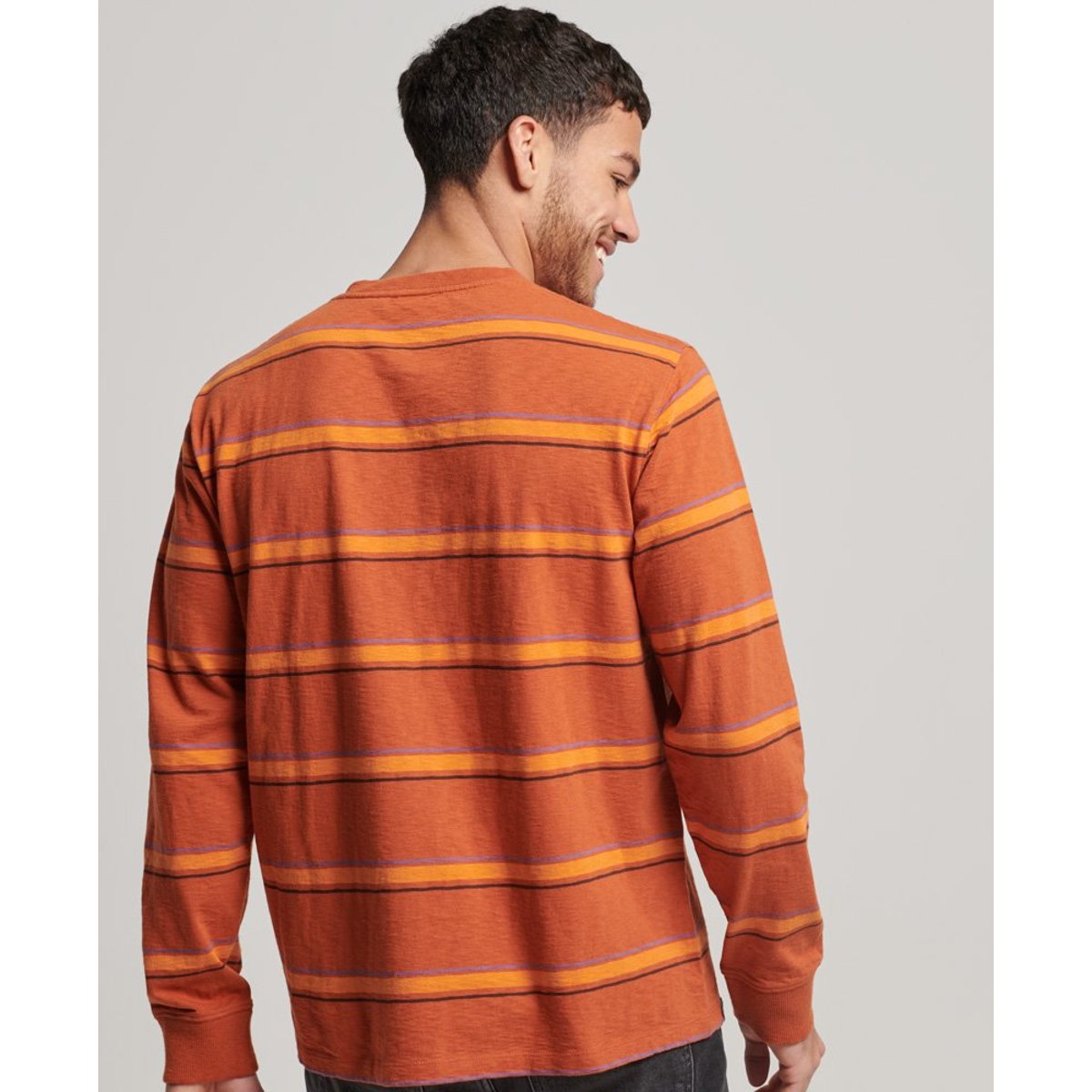 Haut à rayures texturé Vintage en coton bio rayé marron cannelle fumée, SUPERDRY