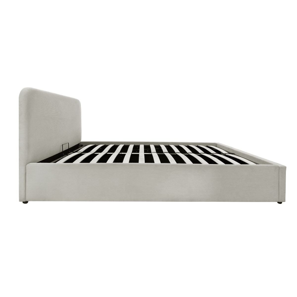 Lit coffre 140x190 cm en velours côtelé beige avec tête de lit et sommier - LIVY beige, CALICOSY
