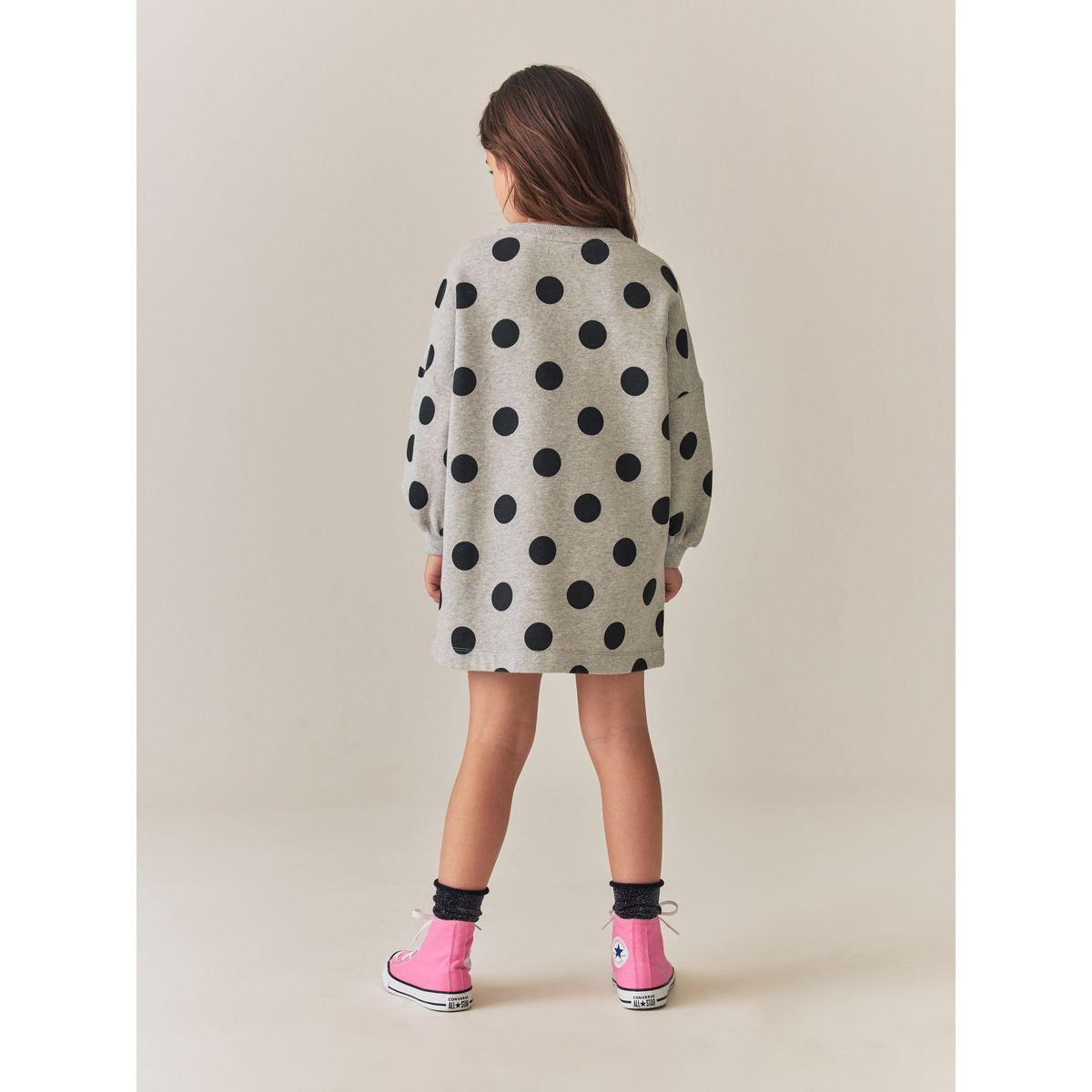 Robe pull à sequins et manches longues gris chiné à pois, NEXT