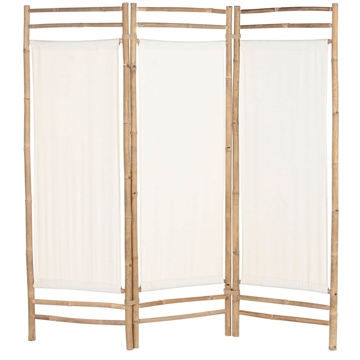 Paravent 3 panneaux bambou et coton blanc 166x3x175cm bois, WADIGA