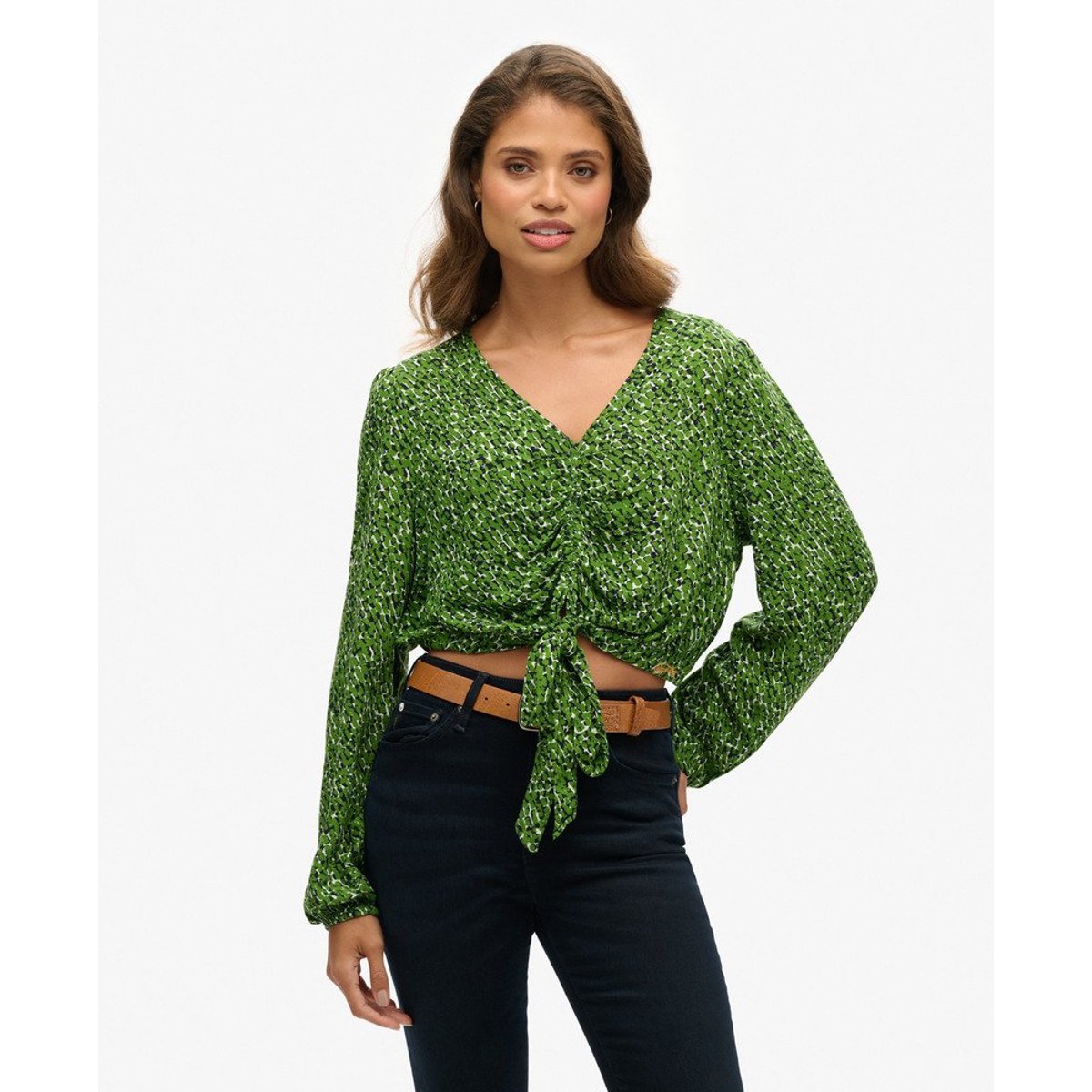 Haut vintage noué sur le devant vert pluie sur l'ensemble, SUPERDRY