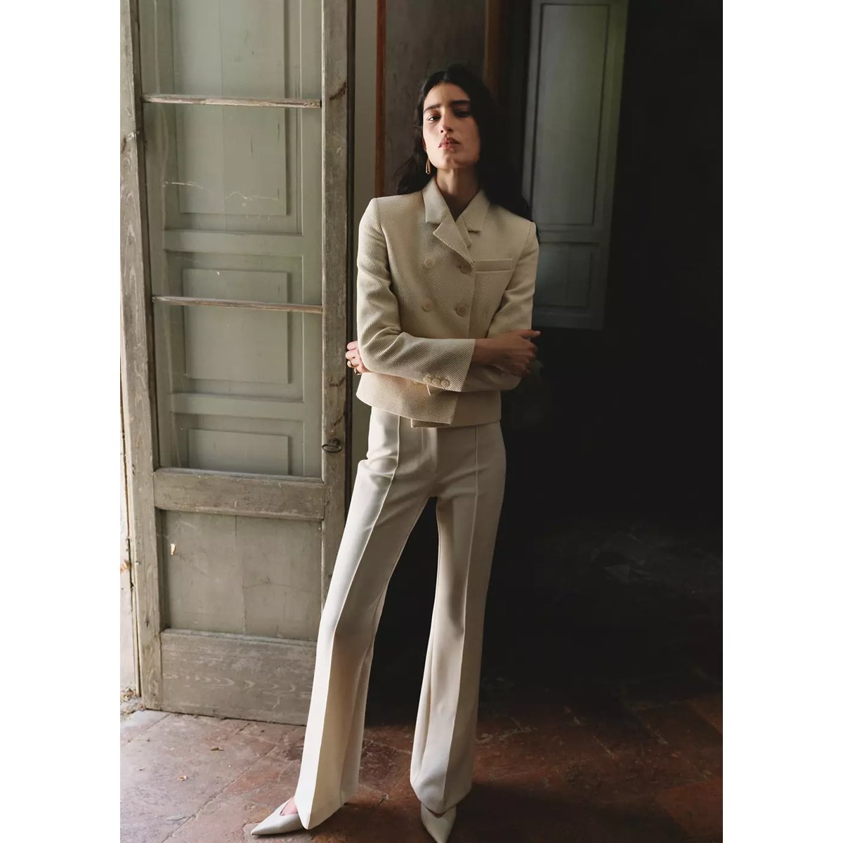Veste courte double boutonnage écru, MANGO