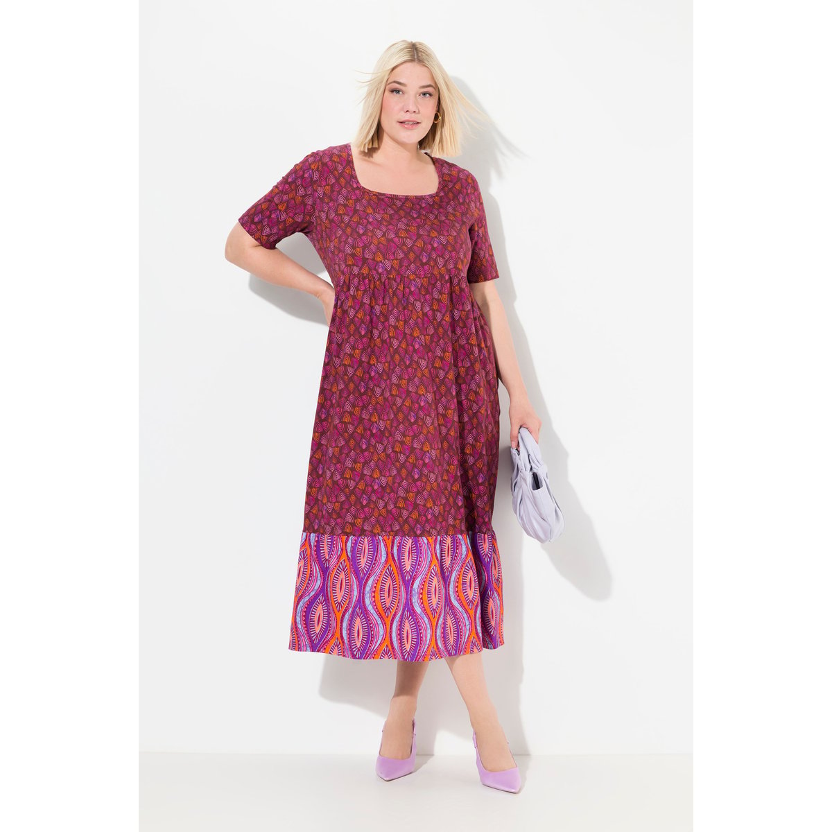 Robe en jersey à mélange de motifs aubergine, ULLA POPKEN