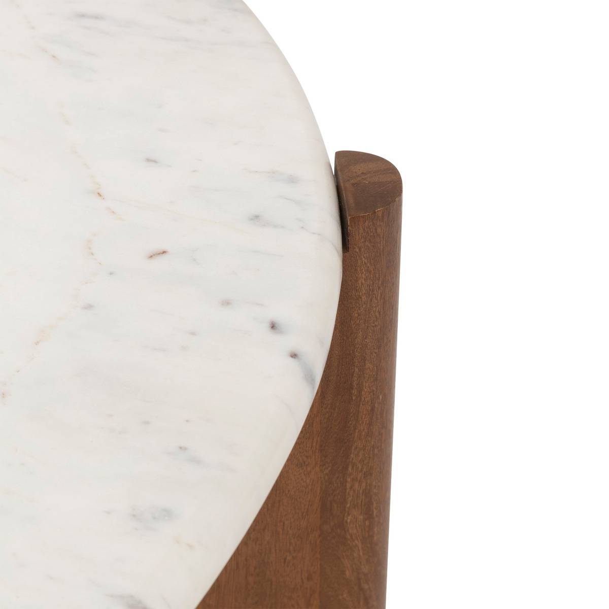 Table basse ronde marbre bois de manguier NANDA blanc, ATMOSPHERA