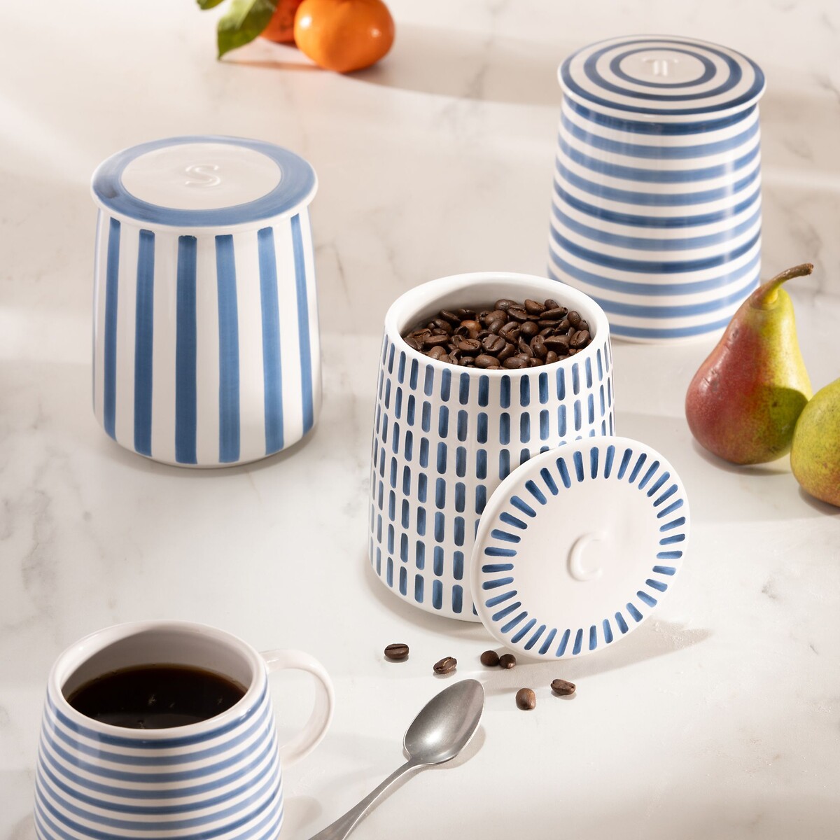 Set of 3 At Home Storage Canisters in Blue blue, MARY BERRY
