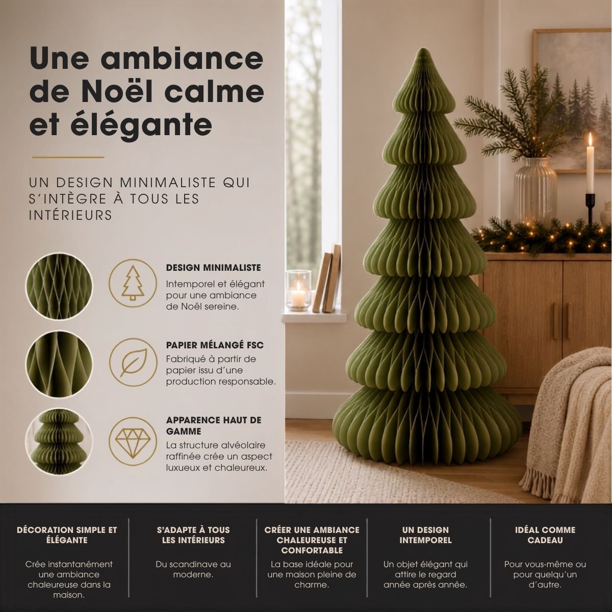 Sapin de Noël décoratif or, MICA DECORATIONS