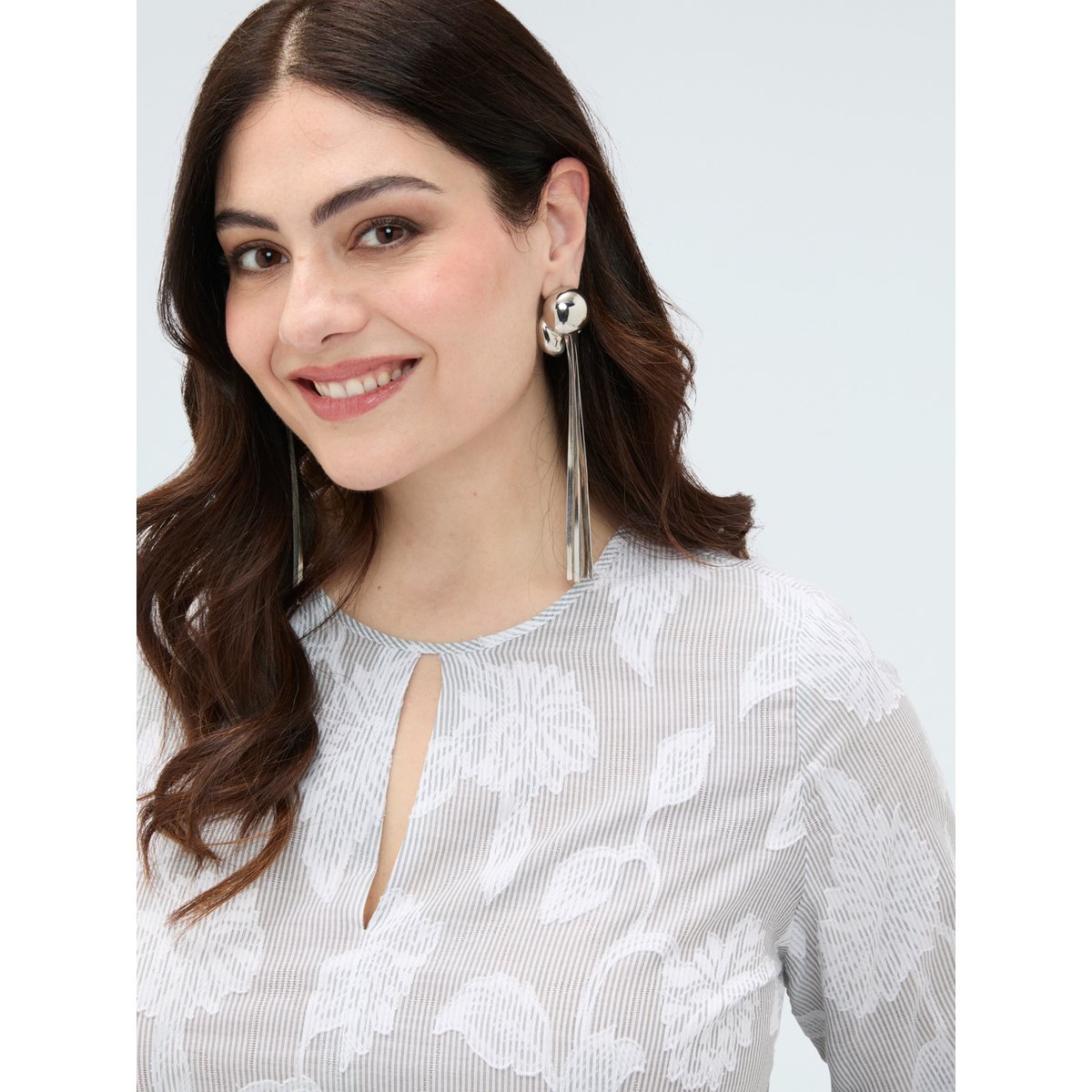 Blouse jacquard avec broderie florale blanc, FIORELLA RUBINO