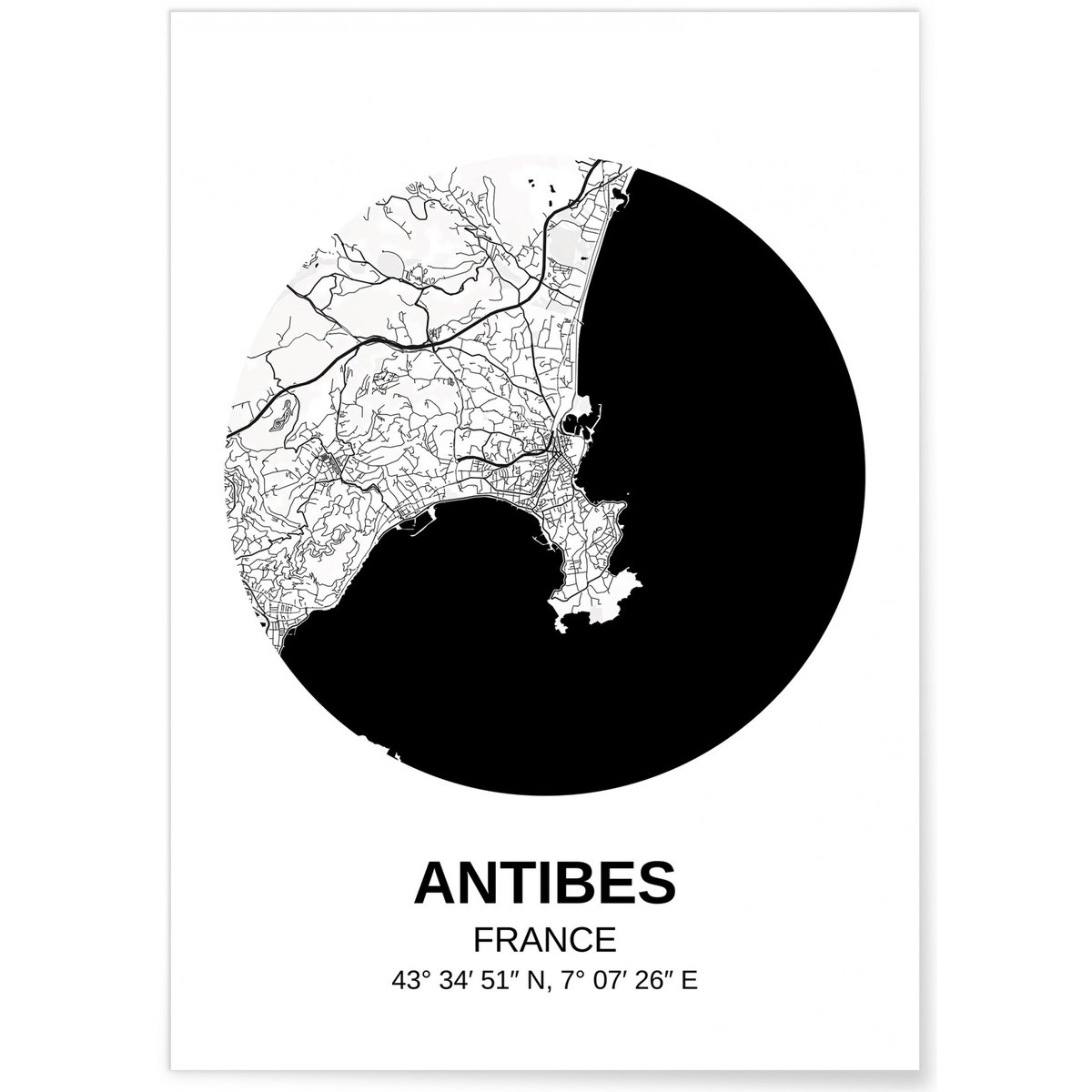 Affiche Carte Antibes blanc, L'AFFICHERIE