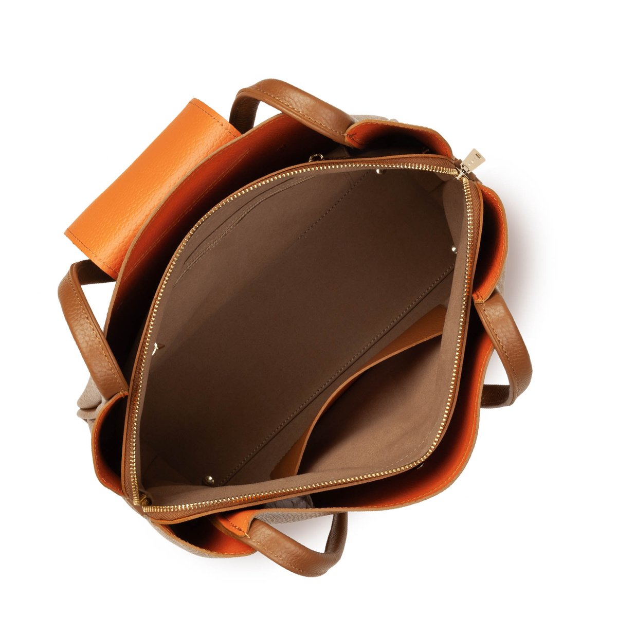Grand sac cabas épaule, Made in France IDA DOUBLE camel - in - orange, LANCASTER