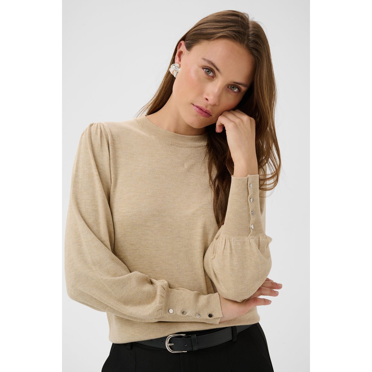 Pullover tricoté beige feather gray melange, KAFFE