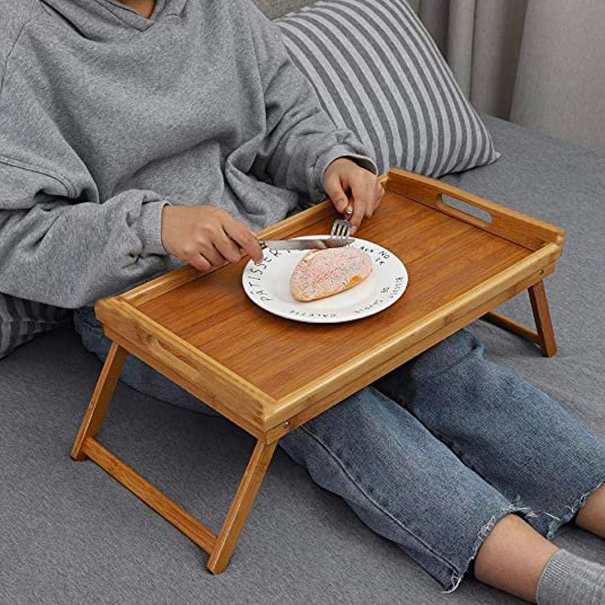 Plateau petit déjeuner au lit en bambou 44x27x22.5cm bois, WADIGA