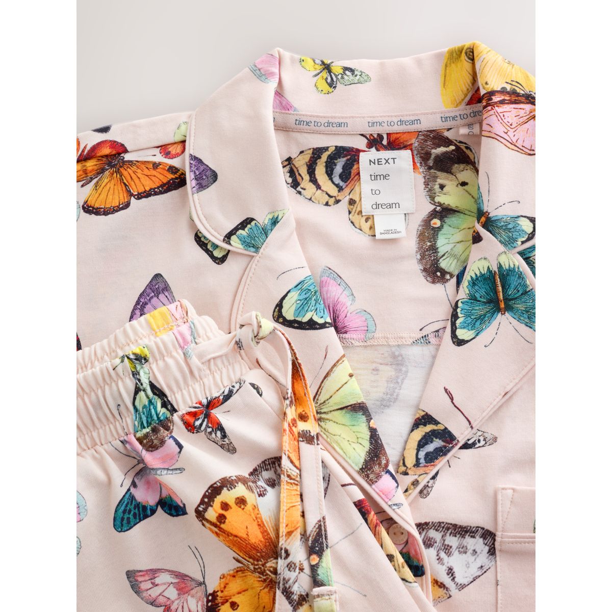 Ensemble short de pyjama boutonné en jersey papillon crème, NEXT