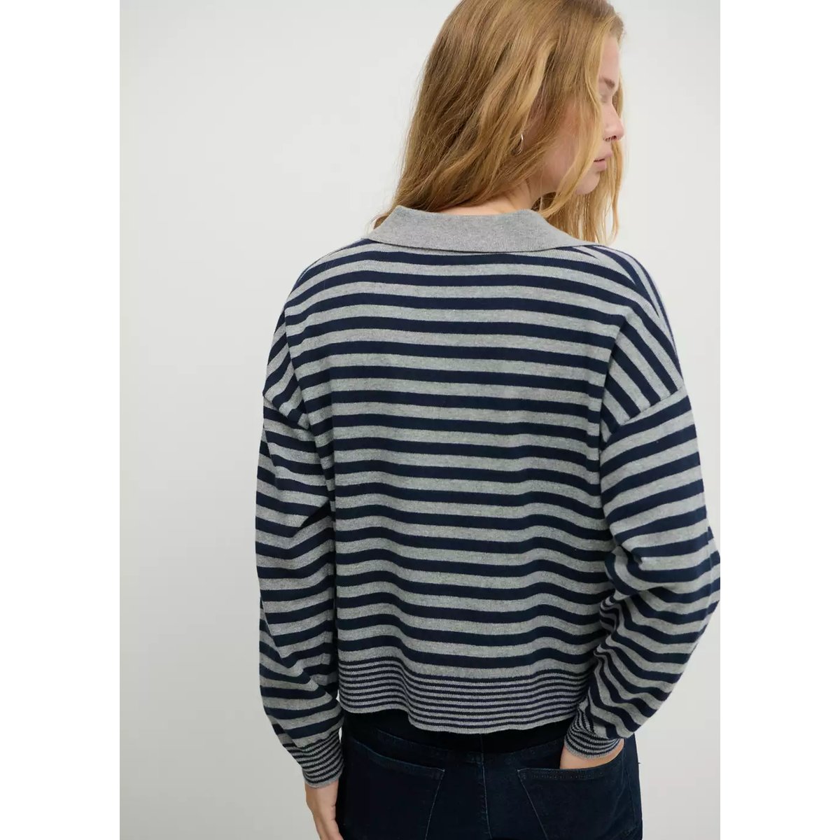 Pull col polo à rayures bleu marine foncé, MANGO TEEN