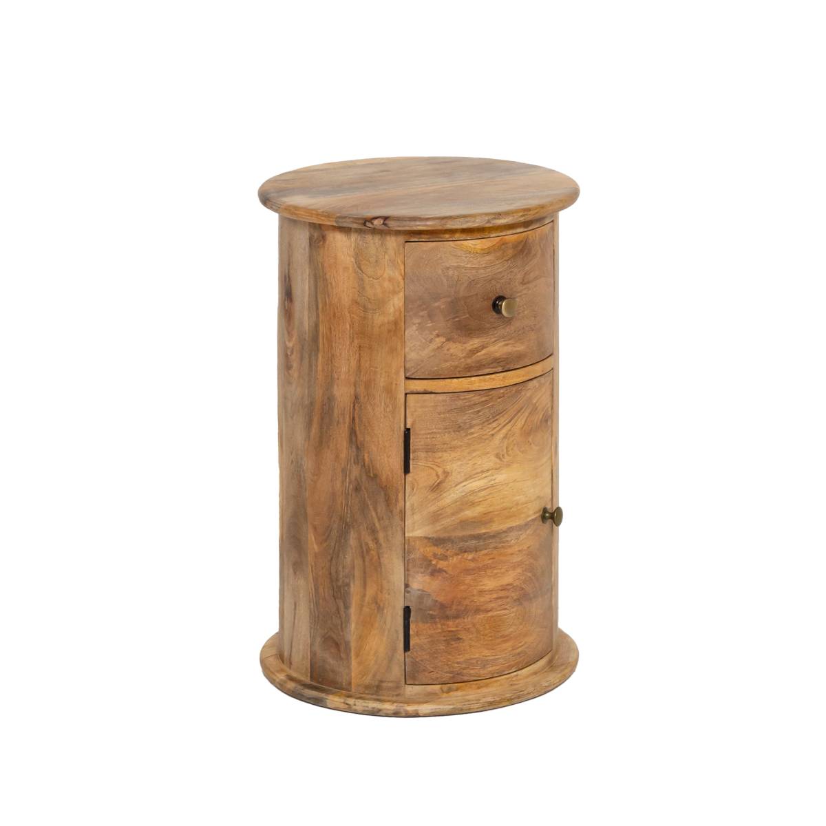 Table de chevet ronde en bois de manguier avec porte  MAËVA bois clair, MADE IN MEUBLES 