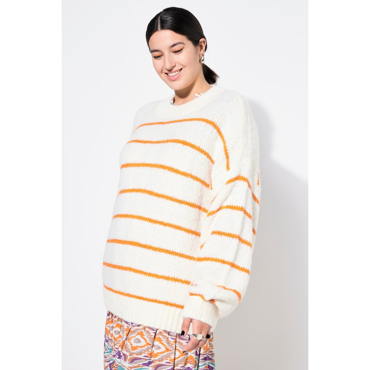 Pull oversize à rayures blanc cassé, STUDIO UNTOLD