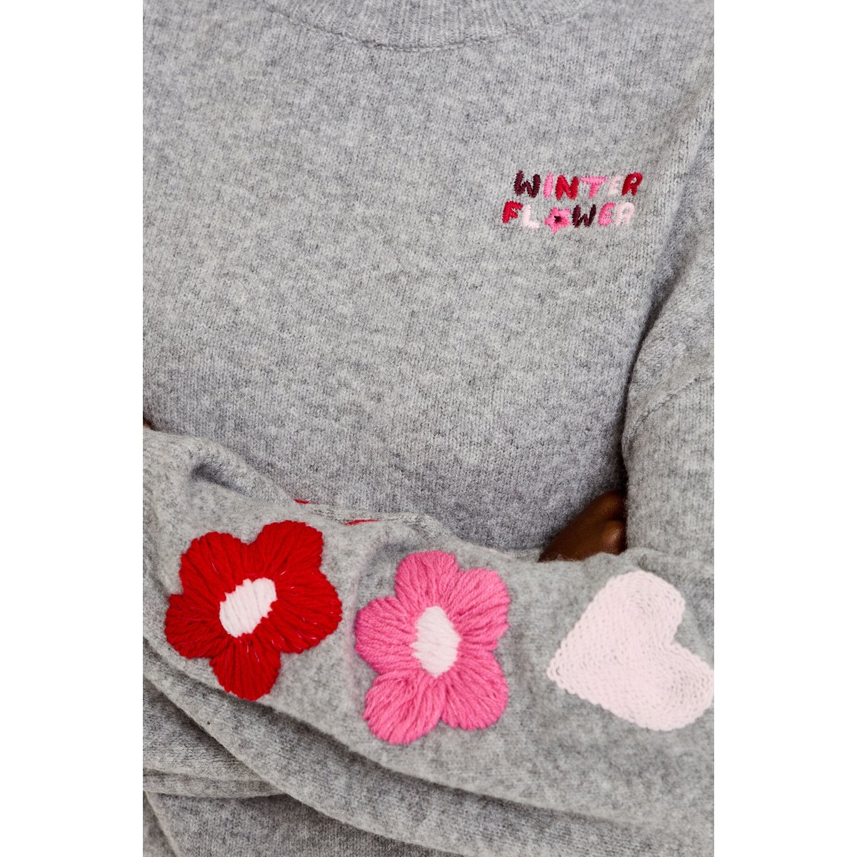 Pull oversize broderie col rond gris clair, CACHE CACHE