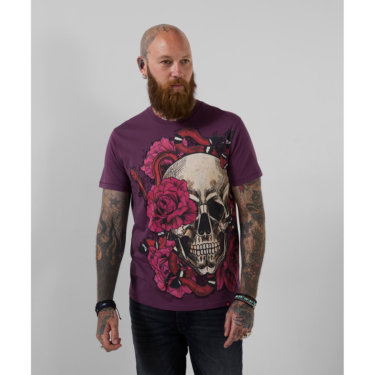 T-Shirt Tête de Mort Venin en Fleurs violet, JOE BROWNS