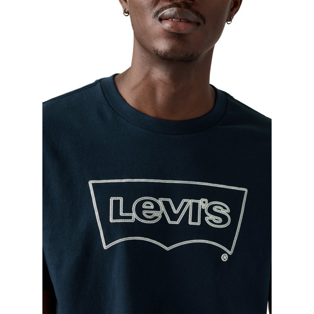 T-shirt en coton bleu marine avec col rond et logo de la marque marine, LEVI'S