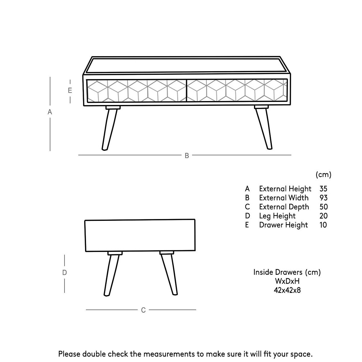 Terning Acacia Wood 2 Drawer Coffee Table dark acacia wood, SWOON