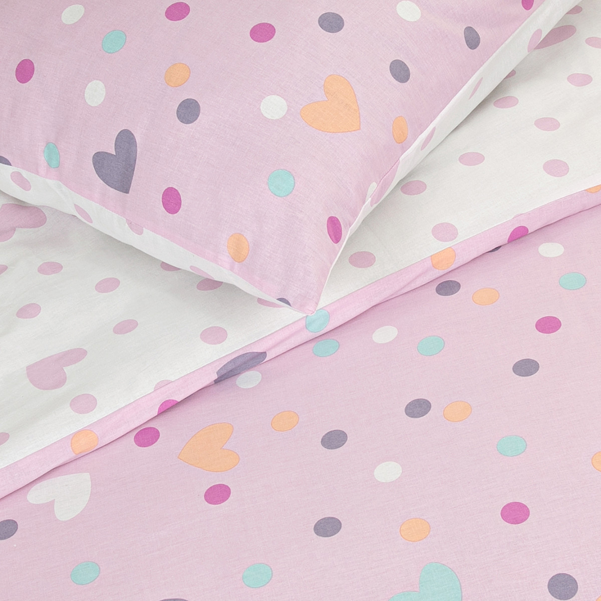 Parure de lit enfant pois et cœurs réversible MILA rose, FUTURE HOME