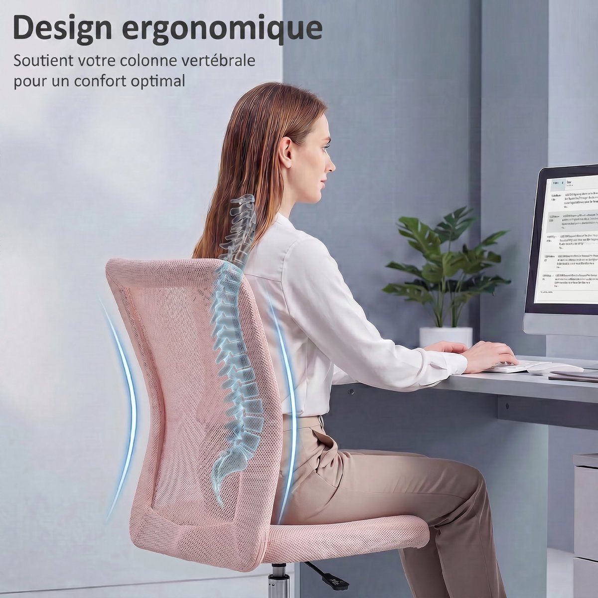 Chaise de bureau Polyester Rose rose, HOMCOM